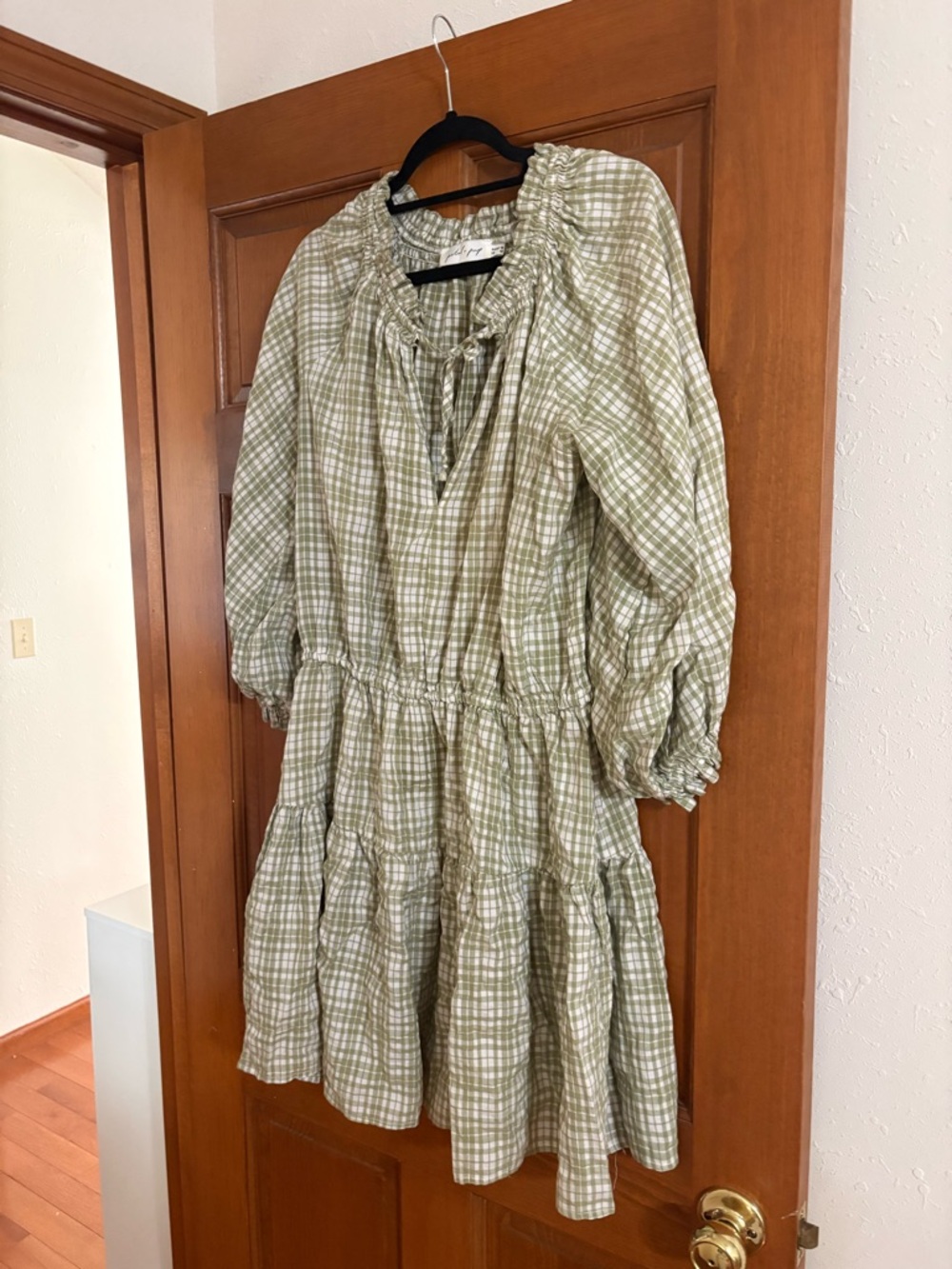 Petal & Pup Sage and White Gingham Tiered Dress